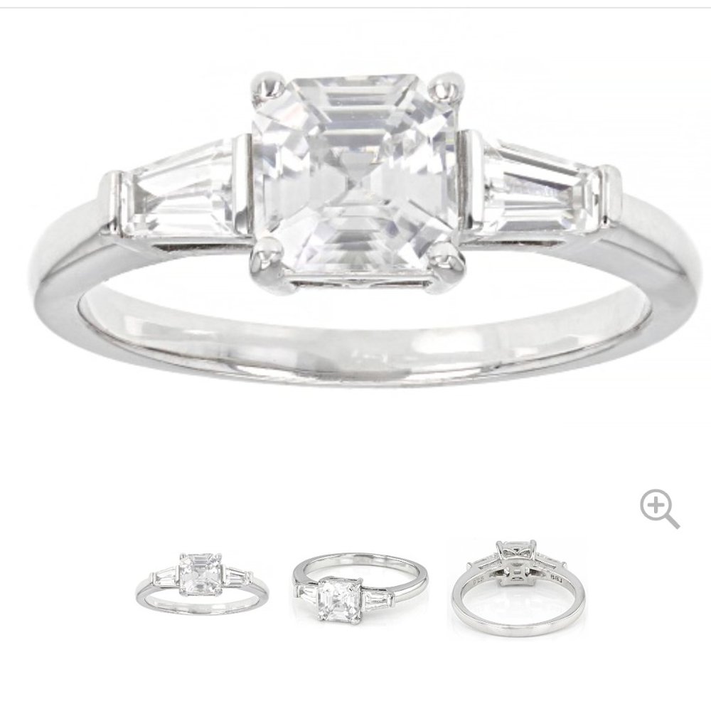 1.60ctw White Zircon Rhodium Over Sterling Silver 3-Stone Ring - Size 8